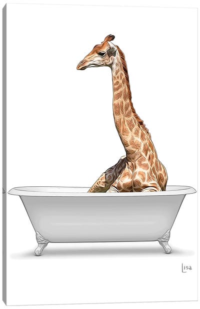 Color Giraffe In The Bath Canvas Art Print - Printable Lisa's Pets