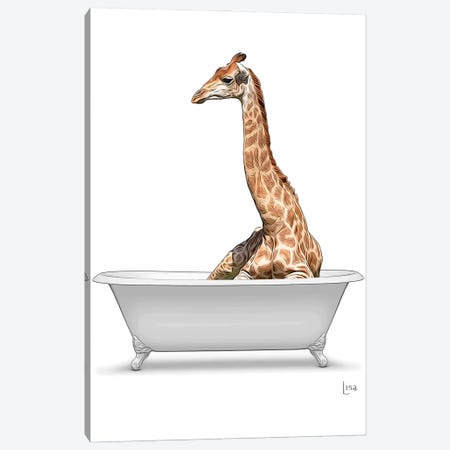 Color Giraffe In The Bath Canvas Print #LIP86} by Printable Lisa's Pets Canvas Print