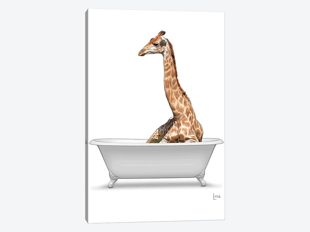 Color Giraffe In The Bath by Printable Lisa's Pets 1-piece Canvas Artwork