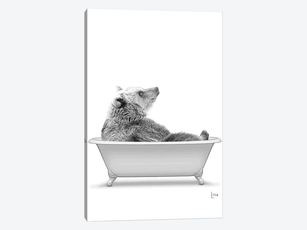 Bear In The Bath Bw by Printable Lisa's Pets 1-piece Canvas Art Print