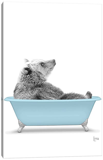 Bear In The Blue Bath Canvas Art Print - Printable Lisa's Pets