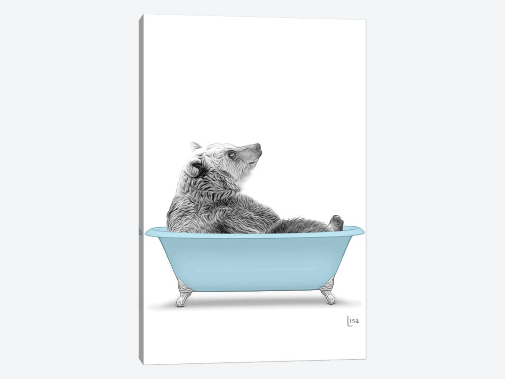 Bear In The Blue Bath by Printable Lisa's Pets 1-piece Canvas Artwork