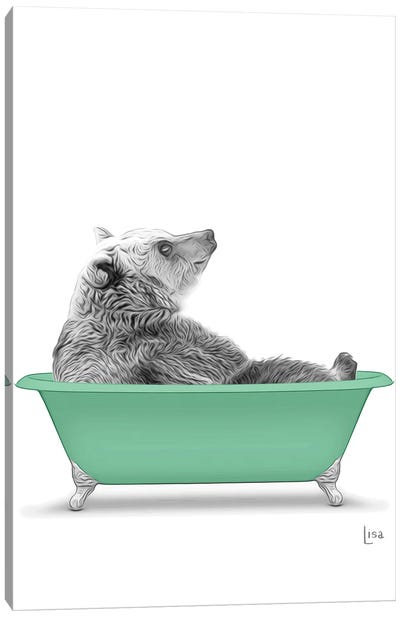 Bear In The Green Bath Canvas Art Print - Printable Lisa's Pets