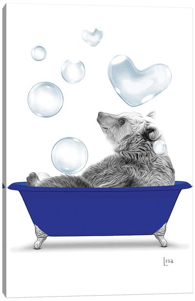 Bear In The Blue Bath With Bubbles Canvas Art Print - Printable Lisa's Pets