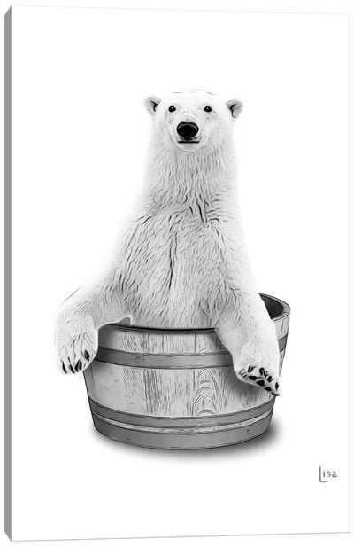 Bear In The Tub Bw Canvas Art Print - Polar Bear Art