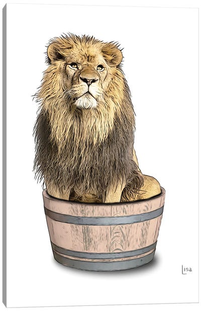 Lion In The Tub Color Canvas Art Print - Lion Art