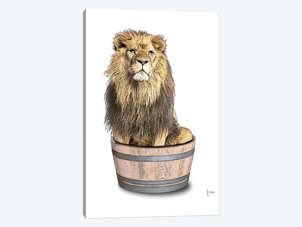 Lion In The Tub Color by Printable Lisa's Pets 1-piece Canvas Wall Art