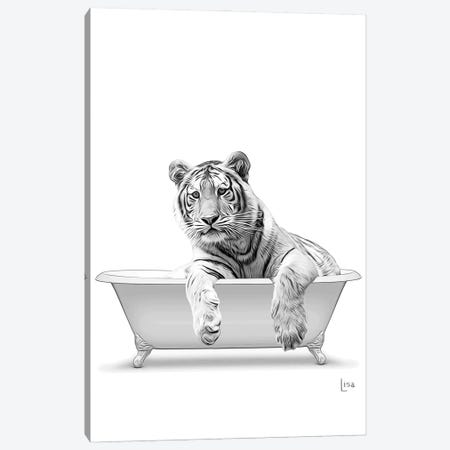 Tiger In The Bath Bw Canvas Print #LIP94} by Printable Lisa's Pets Canvas Artwork