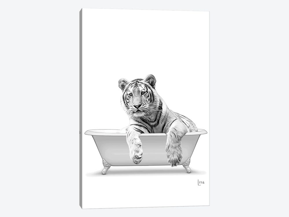 Tiger In The Bath Bw by Printable Lisa's Pets 1-piece Canvas Print