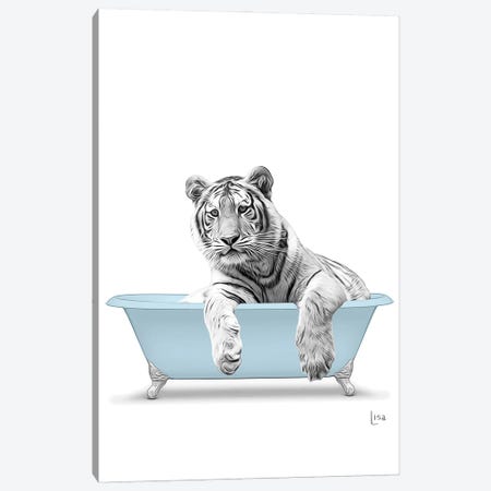Tiger In The Blue Bath Canvas Print #LIP95} by Printable Lisa's Pets Canvas Art