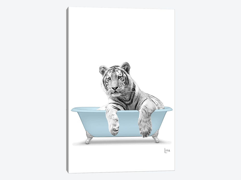 Tiger In The Blue Bath by Printable Lisa's Pets 1-piece Canvas Artwork