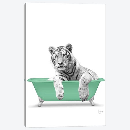 Tiger In The Green Bath Canvas Print #LIP97} by Printable Lisa's Pets Canvas Artwork