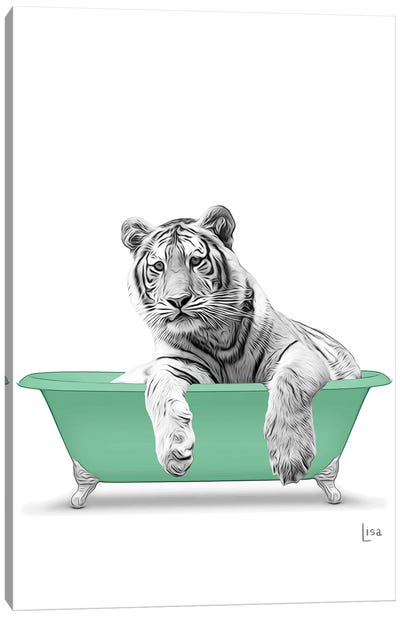 Tiger In The Green Bath Canvas Art Print - Printable Lisa's Pets