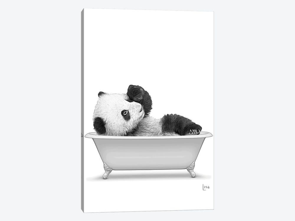 Panda In The Bath Bw by Printable Lisa's Pets 1-piece Canvas Print
