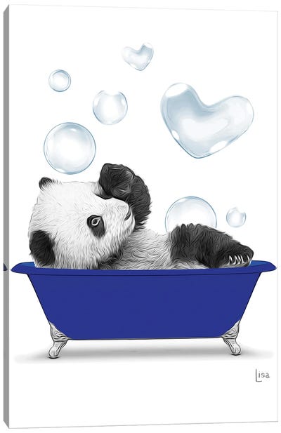 Panda In The Blue Bath Canvas Art Print - Printable Lisa's Pets