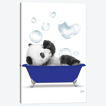 Panda In The Blue Bath Canvas Print #LIP99} by Printable Lisa's Pets Art Print