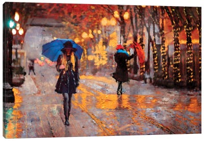 Rain Walk Canvas Art Print - Umbrella Art
