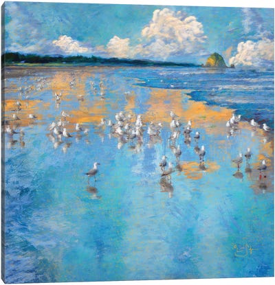 Seagulls by the Sea Canvas Art Print - Gull & Seagull Art