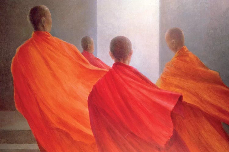 Four Monks On Temple Steps