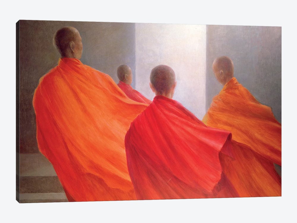 Four Monks On Temple Steps by Lincoln Seligman 1-piece Canvas Artwork