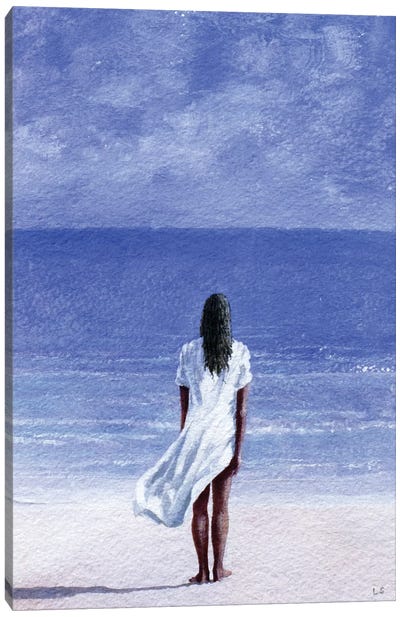 Girl On Beach Canvas Art Print - Pantone 2022 Very Peri