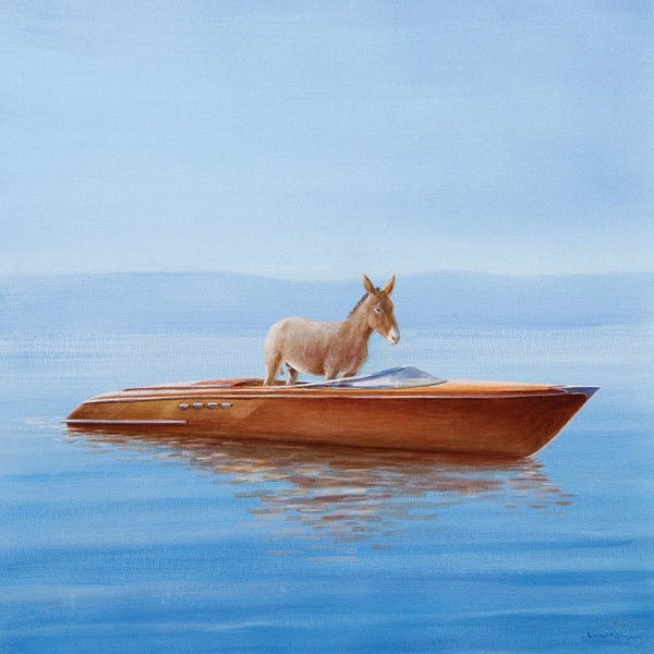 Lincoln Seligman: Donkey In A Riva, 2010 by Lincoln Seligman