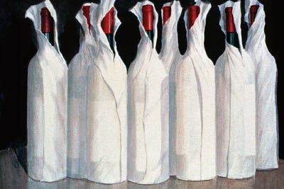 Wrapped Wine Bottles, Number 1, 1995 by Lincoln Seligman framed canvas print