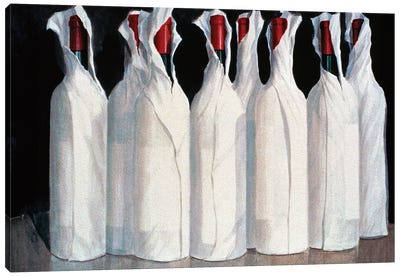 Wrapped Wine Bottles, Number 1, 1995 Canvas Art Print - Drink & Beverage Art