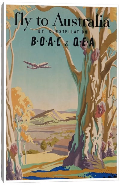 Fly To Australia By Constellation - BOAC & QEA Canvas Art Print - Travel Posters