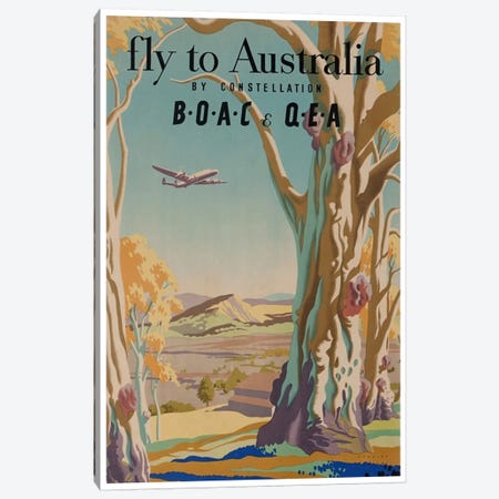 Fly To Australia By Constellation - BOAC & QEA Canvas Print #LIV100} by Unknown Artist Canvas Print
