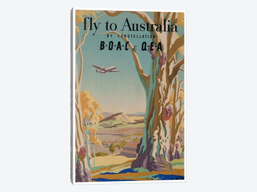 Fly To Australia By Constellation - BOAC & QEA by Unknown Artist 1-piece Canvas Art
