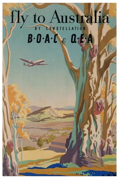 Vintage Travel Posters: Fly To Australia By Constellation - BOAC & QEA by Unknown Artist