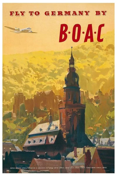 Fly To Germany By BOAC by Unknown Artist framed canvas print
