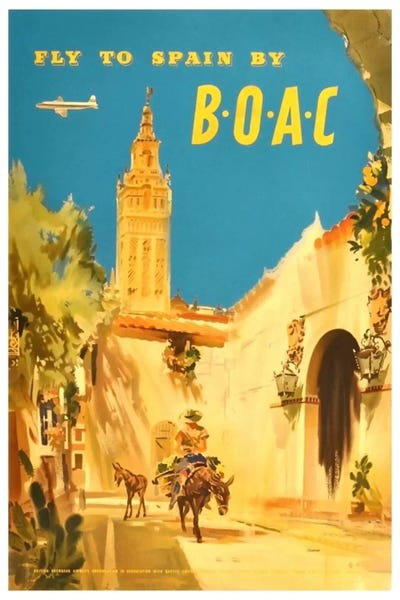 Vintage Travel Posters: Fly To Spain By BOAC by Unknown Artist