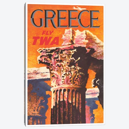 Greece - Fly TWA I Canvas Print #LIV115} by Unknown Artist Canvas Art Print