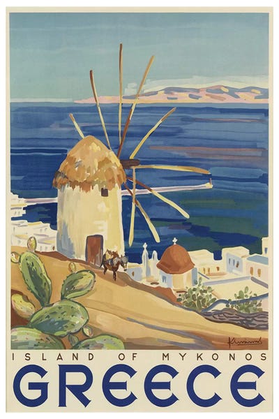 Vintage Travel Posters: Greece: Island Of Mykonos by Unknown Artist