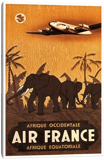 Air France Afrique Occidentale Canvas Art Print - Animal Typography