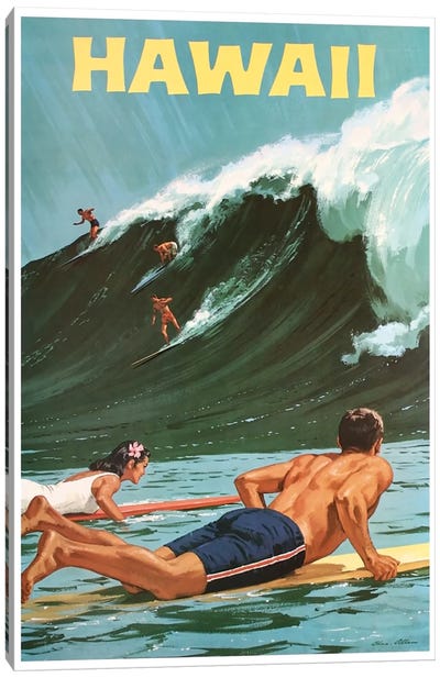 Hawaii: Surfing Canvas Art Print - Unknown Artist