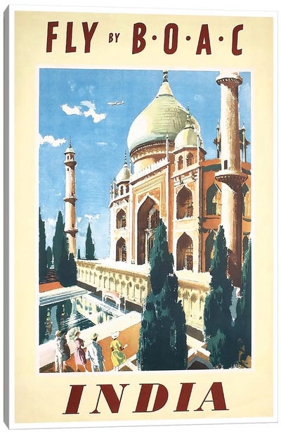 India - Fly By BOAC Canvas Art Print - Vintage Travel Posters