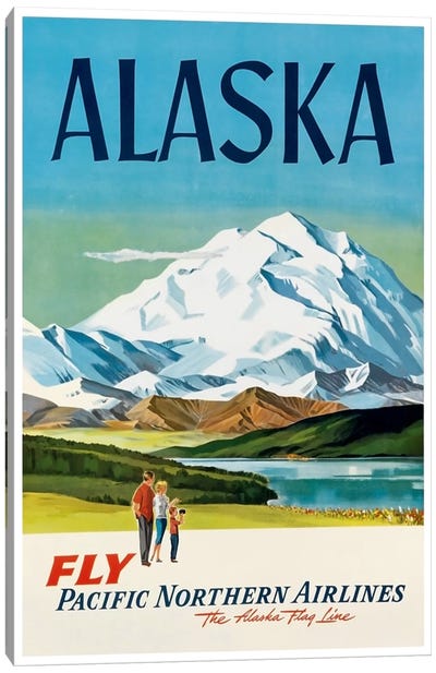 Alaska - Fly Pacific Northern Airlines, The Alaska Flag Line Canvas Art Print - Vintage Travel Posters