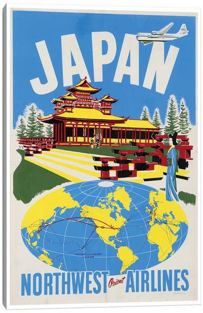 Japan - Northwest Orient Airlines Canvas Art Print - Vintage Travel Posters