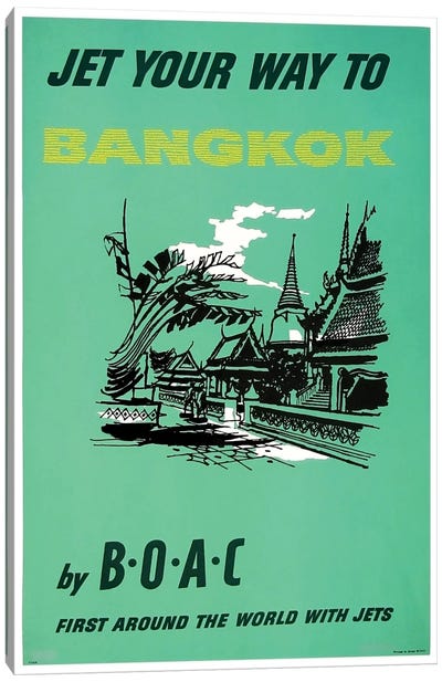 Jet Your Way To Bangkok By BOAC Canvas Art Print - Bangkok Art