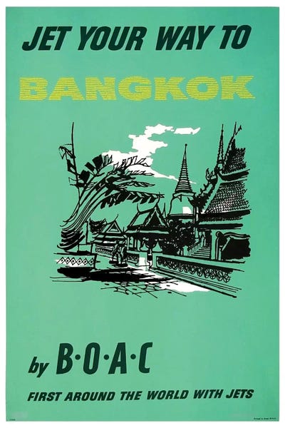 Vintage Travel Posters: Jet Your Way To Bangkok By BOAC by Unknown Artist