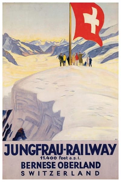 Vintage Travel Posters: Jungrau Railway - Bernese Oberland, Switzerland by Unknown Artist