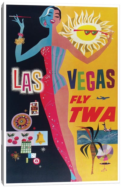Las Vegas - Fly TWA Canvas Art Print - Las Vegas Travel Posters
