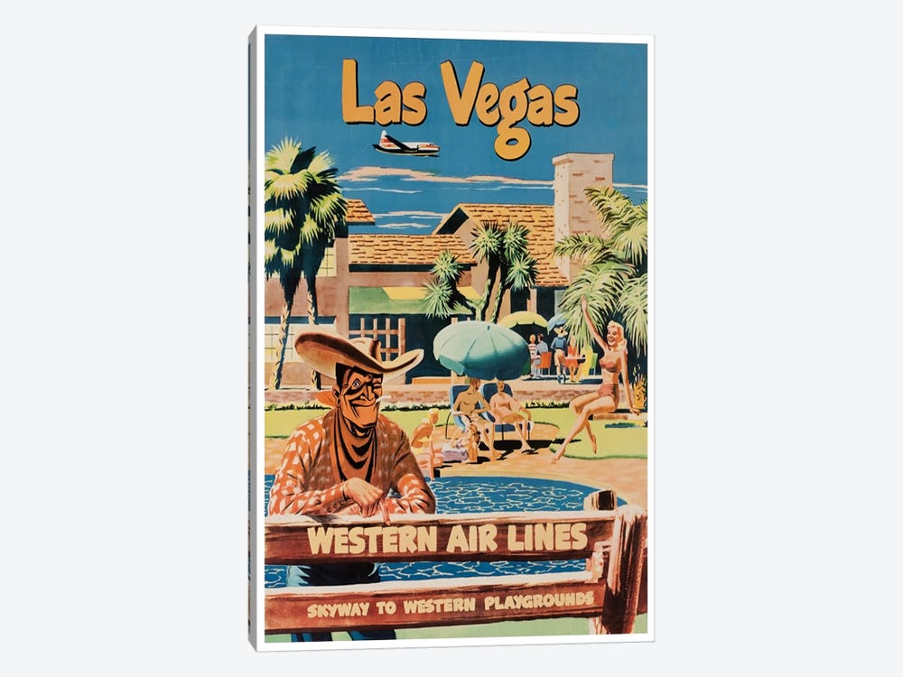 Las Vegas - Western Airlines, Skyway To Western Playgrounds by Unknown Artist 1-piece Canvas Wall Art