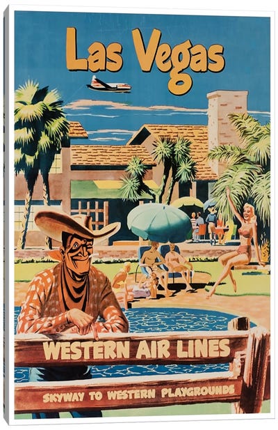 Las Vegas - Western Airlines, Skyway To Western Playgrounds Canvas Art Print - Vintage Travel Posters