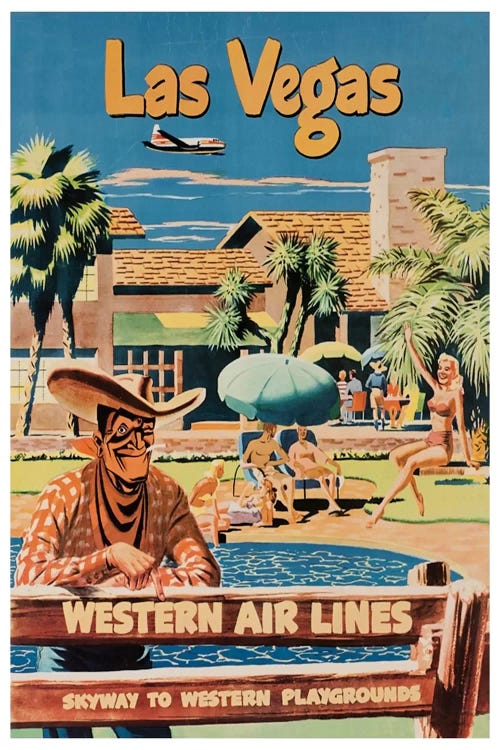 Las Vegas - Western Airlines, Skyway To Western Playgrounds by Unknown Artist wall art