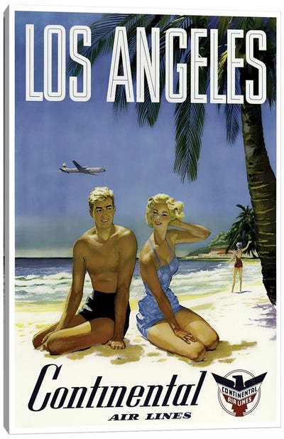Los Angeles - Continental Airlines Canvas Art Print - Los Angeles Travel Posters
