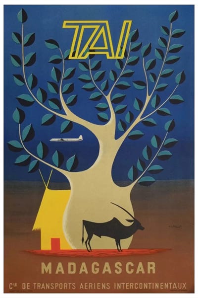 Vintage Travel Posters: Madagascar - TAI Airlines by Unknown Artist